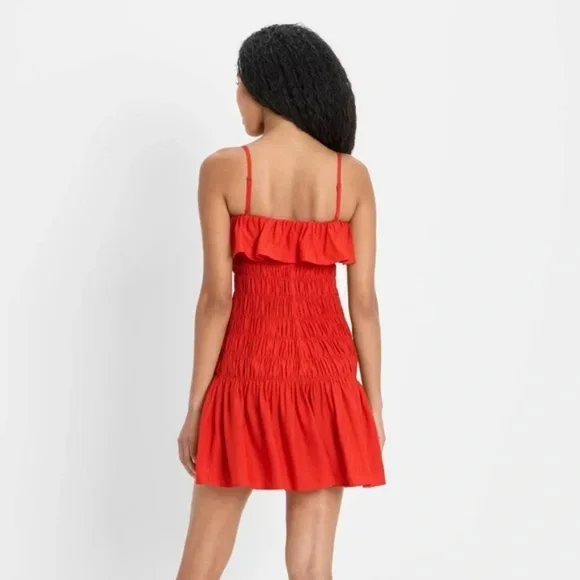 Future Collective Drop Waist Ruffle Mini A-Line Dress in Red Women's Size S - Picture 2 of 8